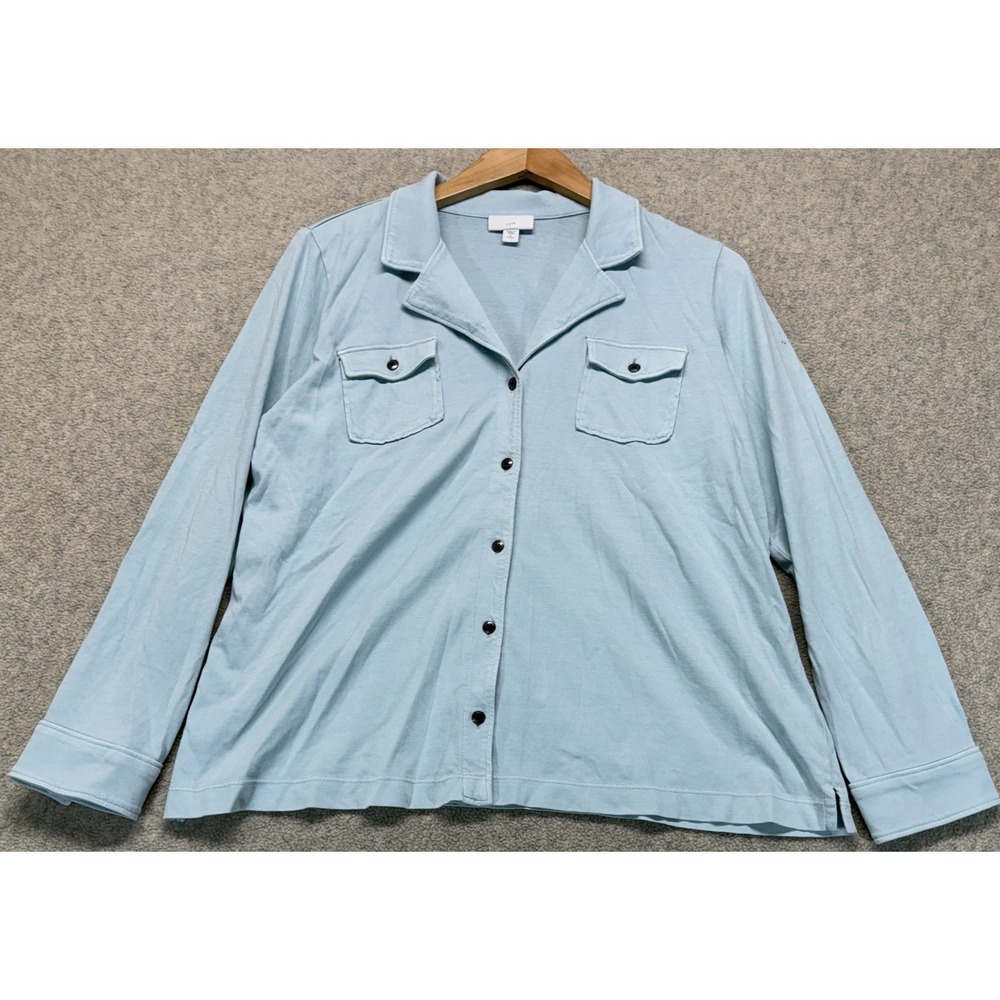 J Jill Womens Button-Up Shirt Light Blue‎ Long Sleeve Tunic Collared S Petite